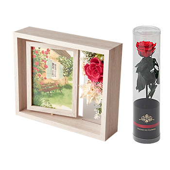 プリザーブドフラワー「フラワーフォトフレーム」＜プリザーブドフラワー付き＞※一部造花等使用）